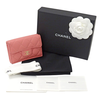 CHANEL シャネル 三つ折り財布 マトラッセ ピンク ゴールド金具 ラムスキン レディース 【中古】