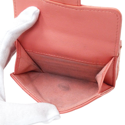 CHANEL シャネル 三つ折り財布 マトラッセ ピンク ゴールド金具 ラムスキン レディース 【中古】