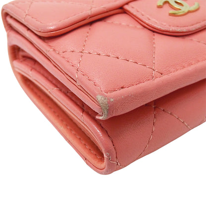 CHANEL シャネル 三つ折り財布 マトラッセ ピンク ゴールド金具 ラムスキン レディース 【中古】