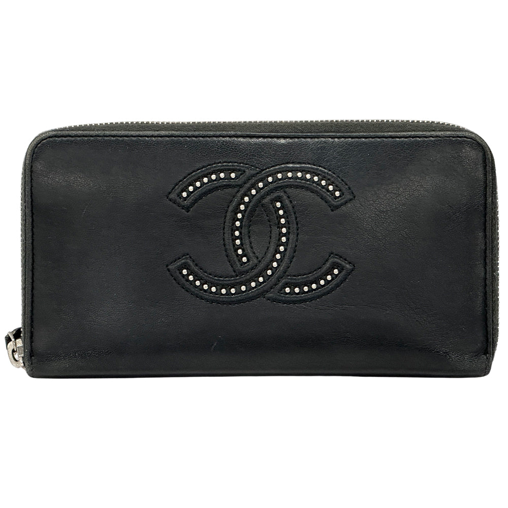 CHANEL シャネル 長財布 ココマーク ブラック シルバー金具 ラムスキン レディース 【中古】