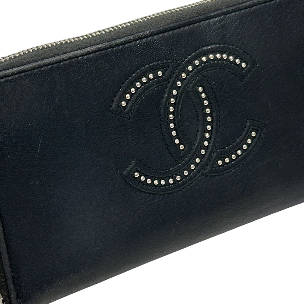 CHANEL シャネル 長財布 ココマーク ブラック シルバー金具 ラムスキン レディース 【中古】