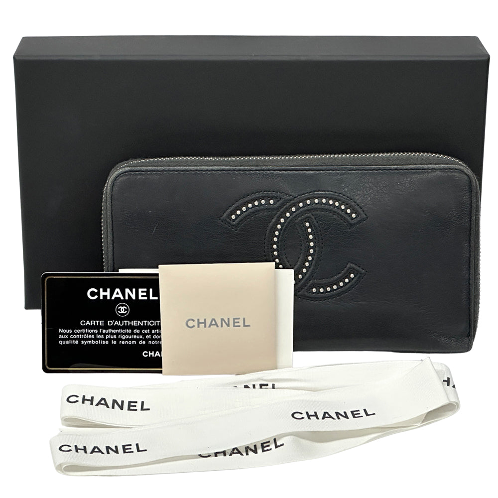 CHANEL シャネル 長財布 ココマーク ブラック シルバー金具 ラムスキン レディース 【中古】