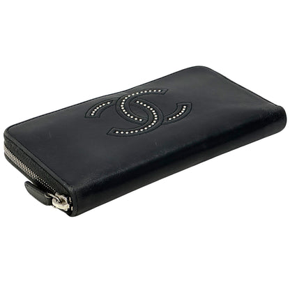 CHANEL シャネル 長財布 ココマーク ブラック シルバー金具 ラムスキン レディース 【中古】