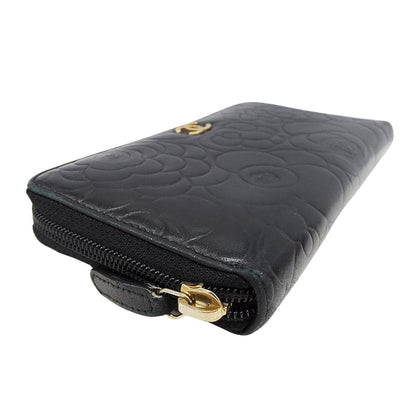 CHANEL シャネル 長財布 カメリア ブラック ゴールド金具 ラムスキン レディース 【中古】