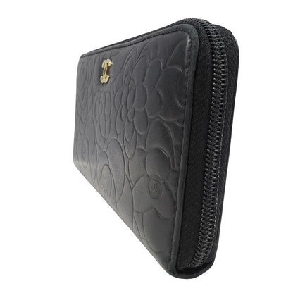 CHANEL シャネル 長財布 カメリア ブラック ゴールド金具 ラムスキン レディース 【中古】