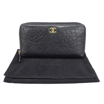 CHANEL シャネル 長財布 カメリア ブラック ゴールド金具 ラムスキン レディース 【中古】