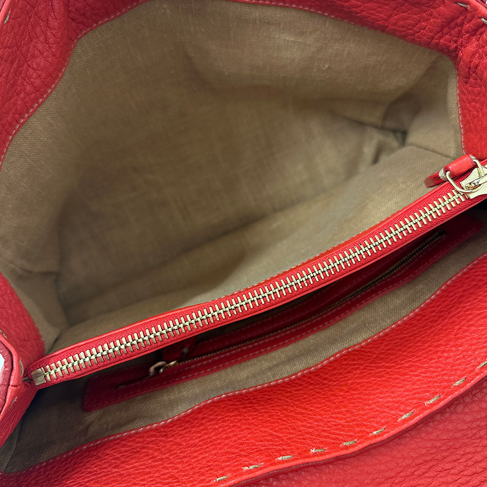 FENDI フェンディ リンダ ハンドバッグ レッド レザー レディース メンズ 【中古】