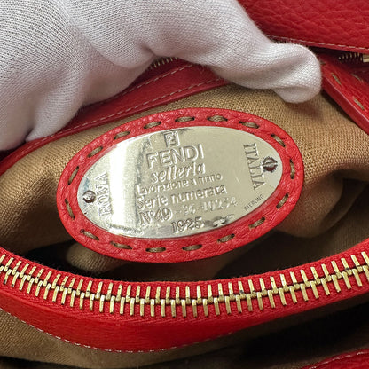 FENDI フェンディ リンダ ハンドバッグ レッド レザー レディース メンズ 【中古】