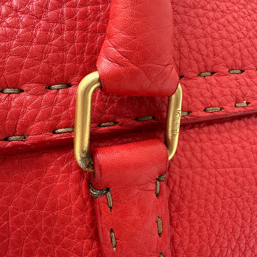 FENDI フェンディ リンダ ハンドバッグ レッド レザー レディース メンズ 【中古】