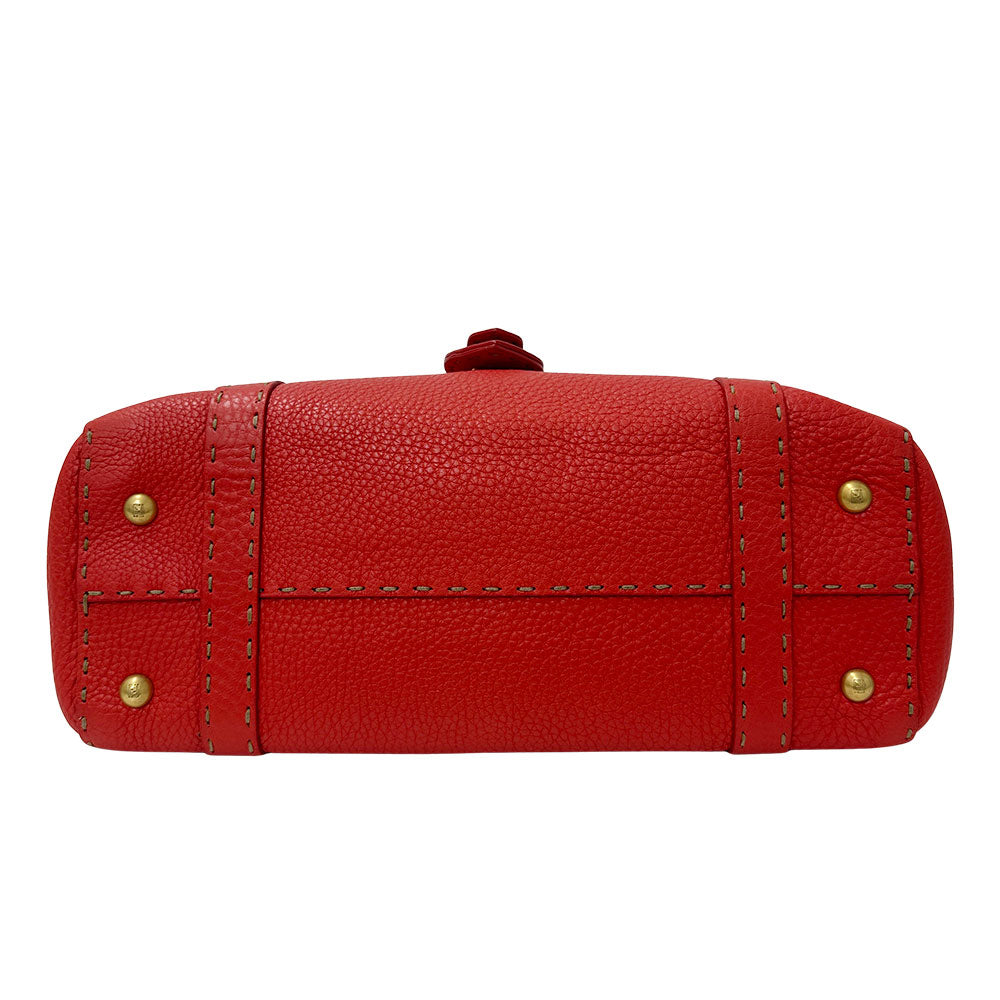FENDI フェンディ リンダ ハンドバッグ レッド レザー レディース メンズ 【中古】