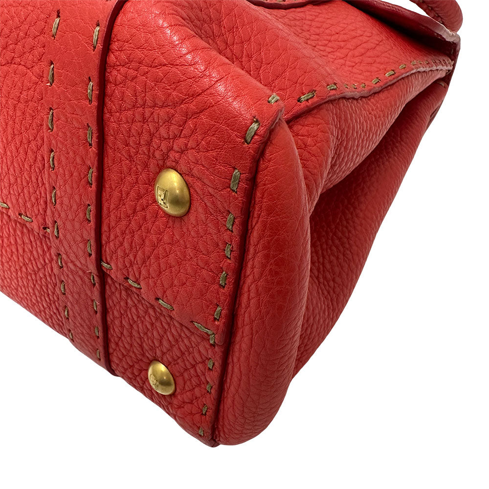 FENDI フェンディ リンダ ハンドバッグ レッド レザー レディース メンズ 【中古】