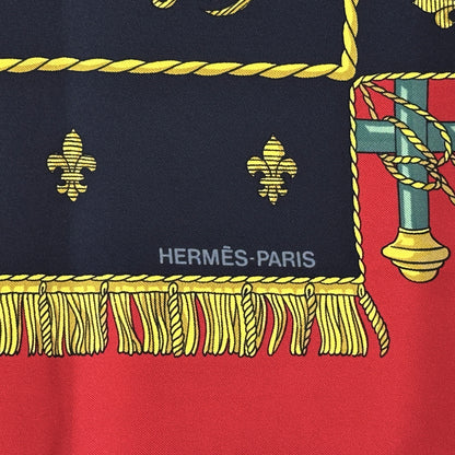 HERMES エルメス カレ90 VUE DU CARROSSE DE LA REALE クイーンの戴冠式 スカーフ ブラック レッド シルク レディース 【中古】