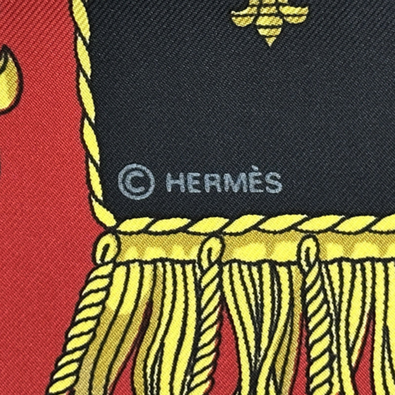 HERMES エルメス カレ90 VUE DU CARROSSE DE LA REALE クイーンの戴冠式 スカーフ ブラック レッド シルク レディース 【中古】
