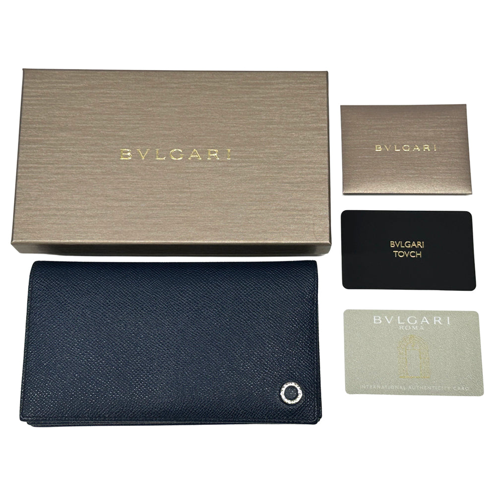 BVLGARI ブルガリ ラージウォレット 長財布 ブルガリブルガリ マン ネイビー グリーン レザー メンズ 【中古】