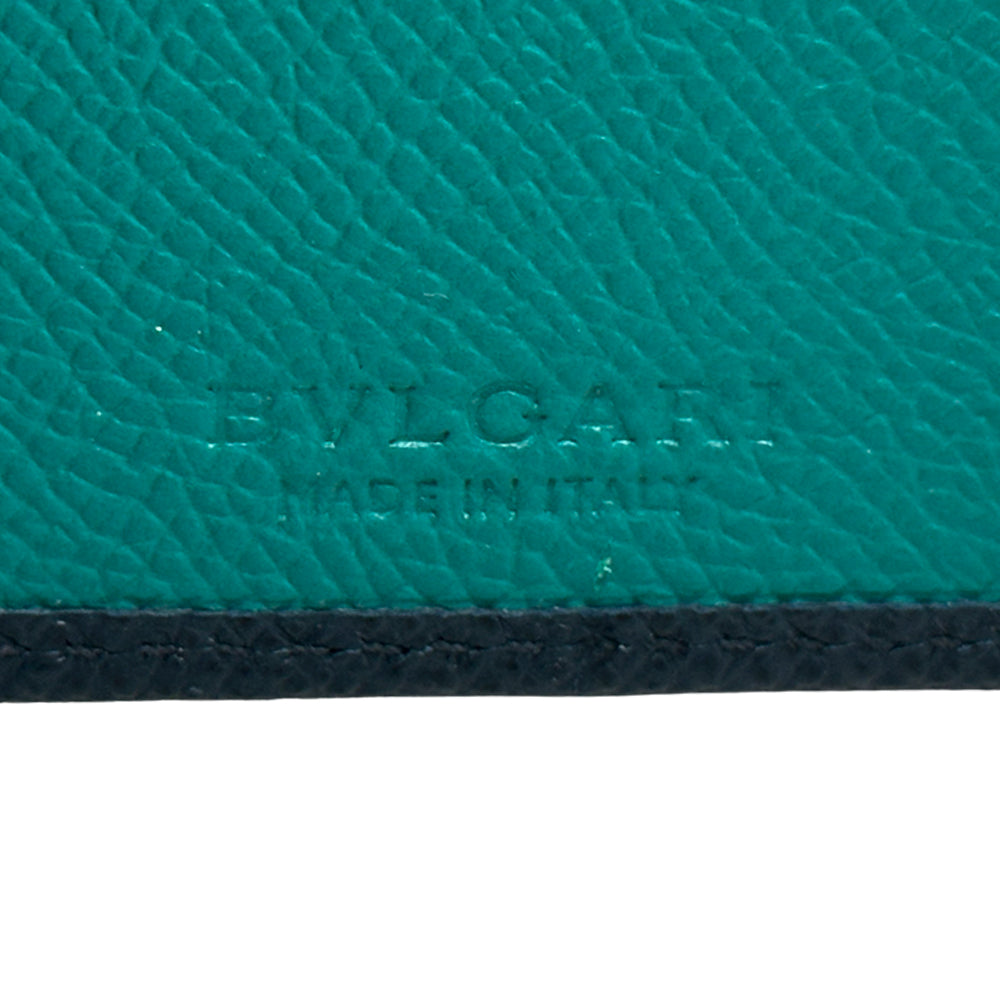 BVLGARI ブルガリ ラージウォレット 長財布 ブルガリブルガリ マン ネイビー グリーン レザー メンズ 【中古】