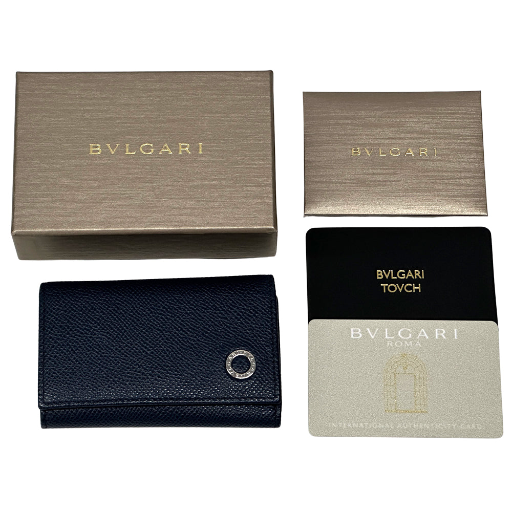 BVLGARI ブルガリ キーケース ブルガリブルガリ 6連 ネイビー レザー レディース メンズ 【中古】
