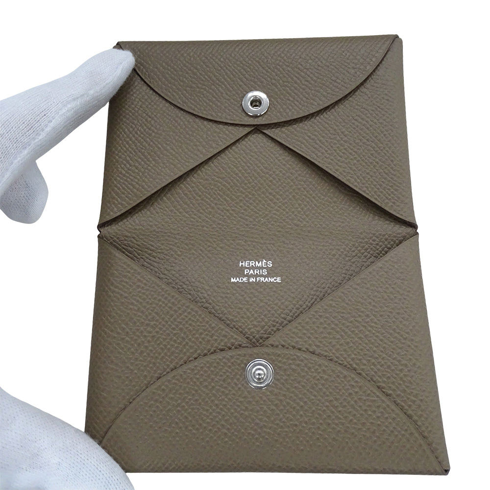 HERMES エルメス カルヴィ カードケース 名刺入れ トープ ヴォーエプソン Y刻印 レディース メンズ 【中古】