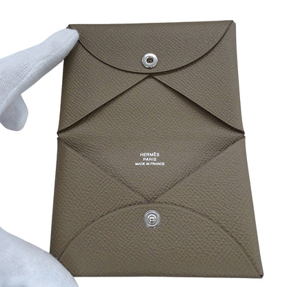 HERMES エルメス カルヴィ カードケース 名刺入れ トープ ヴォーエプソン Y刻印 レディース メンズ 【中古】