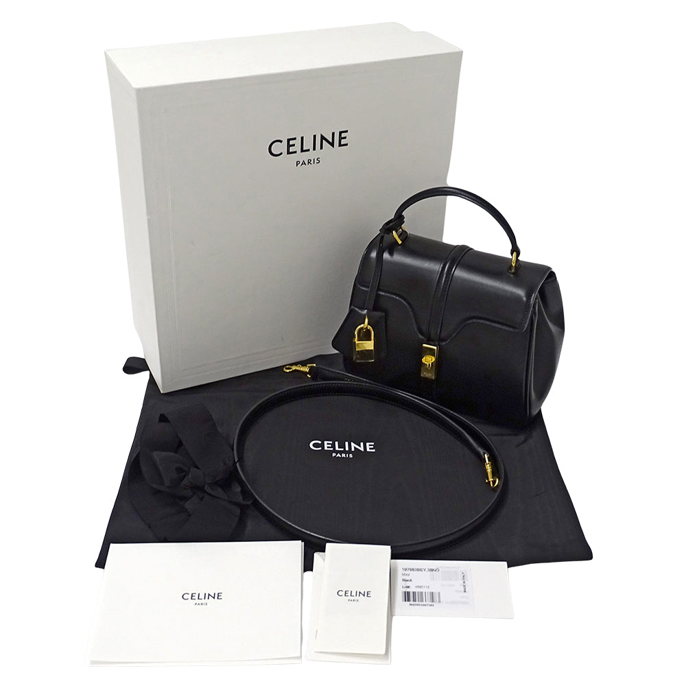 CELINE セリーヌ ミニ 16 セーズ 2wayバッグ ハンドバッグ ブラック レザー レディース 【中古】