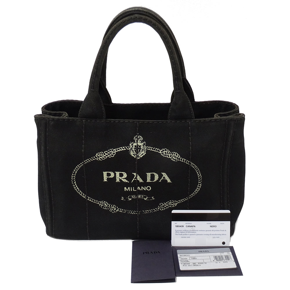 PRADA プラダ カナパミニ ハンドバッグ ブラック 1BG439 キャンバス レディース 【中古】