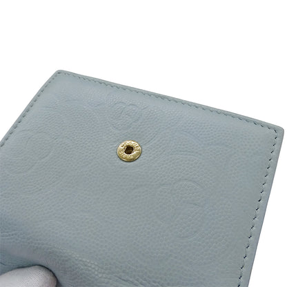 CHANEL シャネル カメリア 三つ折り財布 ライトブルー ゴールド金具 キャビアスキン レディース 【中古】