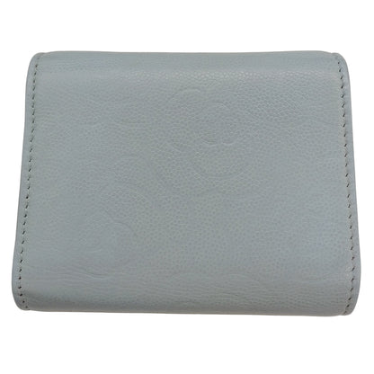 CHANEL シャネル カメリア 三つ折り財布 ライトブルー ゴールド金具 キャビアスキン レディース 【中古】