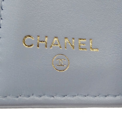 CHANEL シャネル カメリア 三つ折り財布 ライトブルー ゴールド金具 キャビアスキン レディース 【中古】