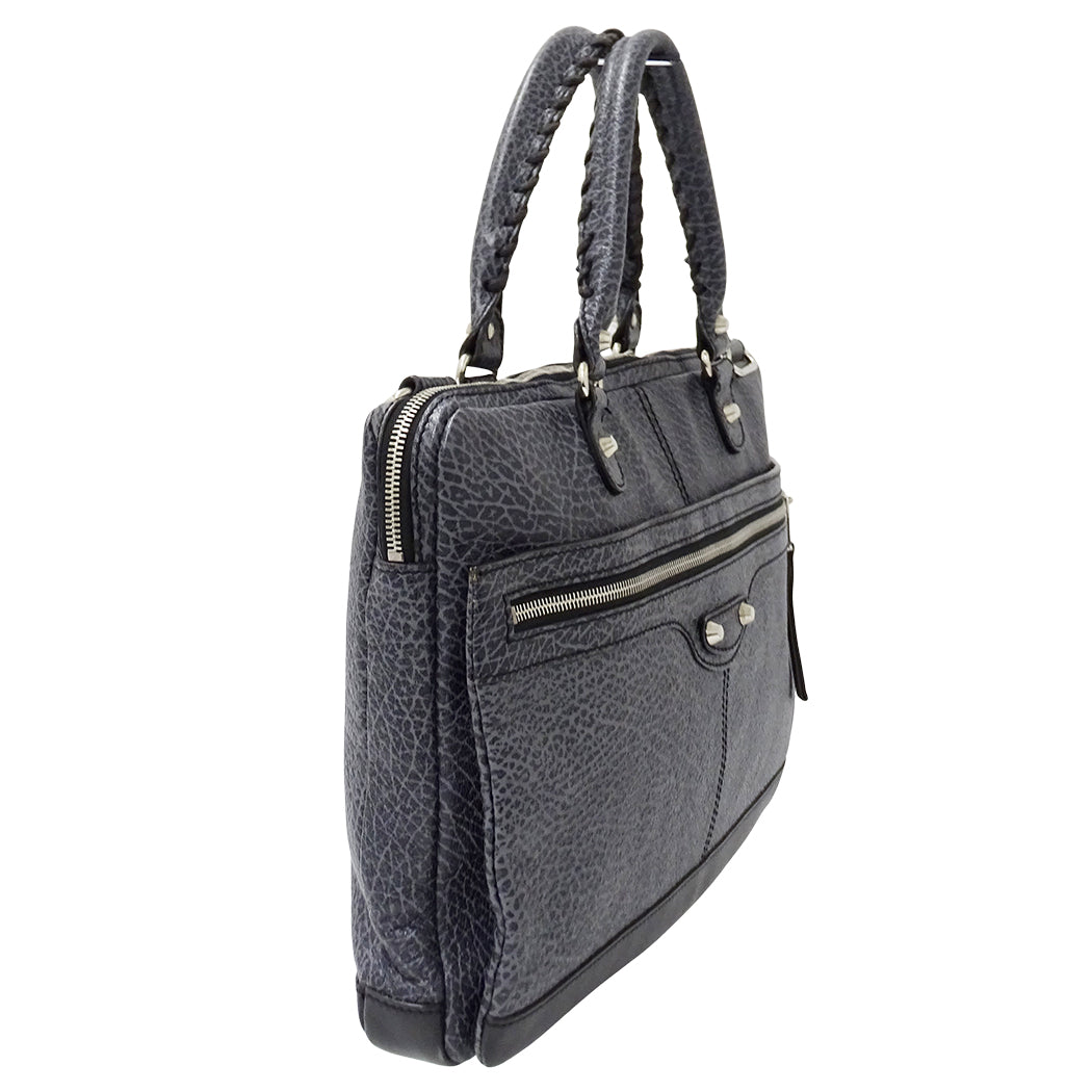 BALENCIAGA バレンシアガ ビジネスバッグ ブルーグレー 340683 レザー メンズ 【中古】