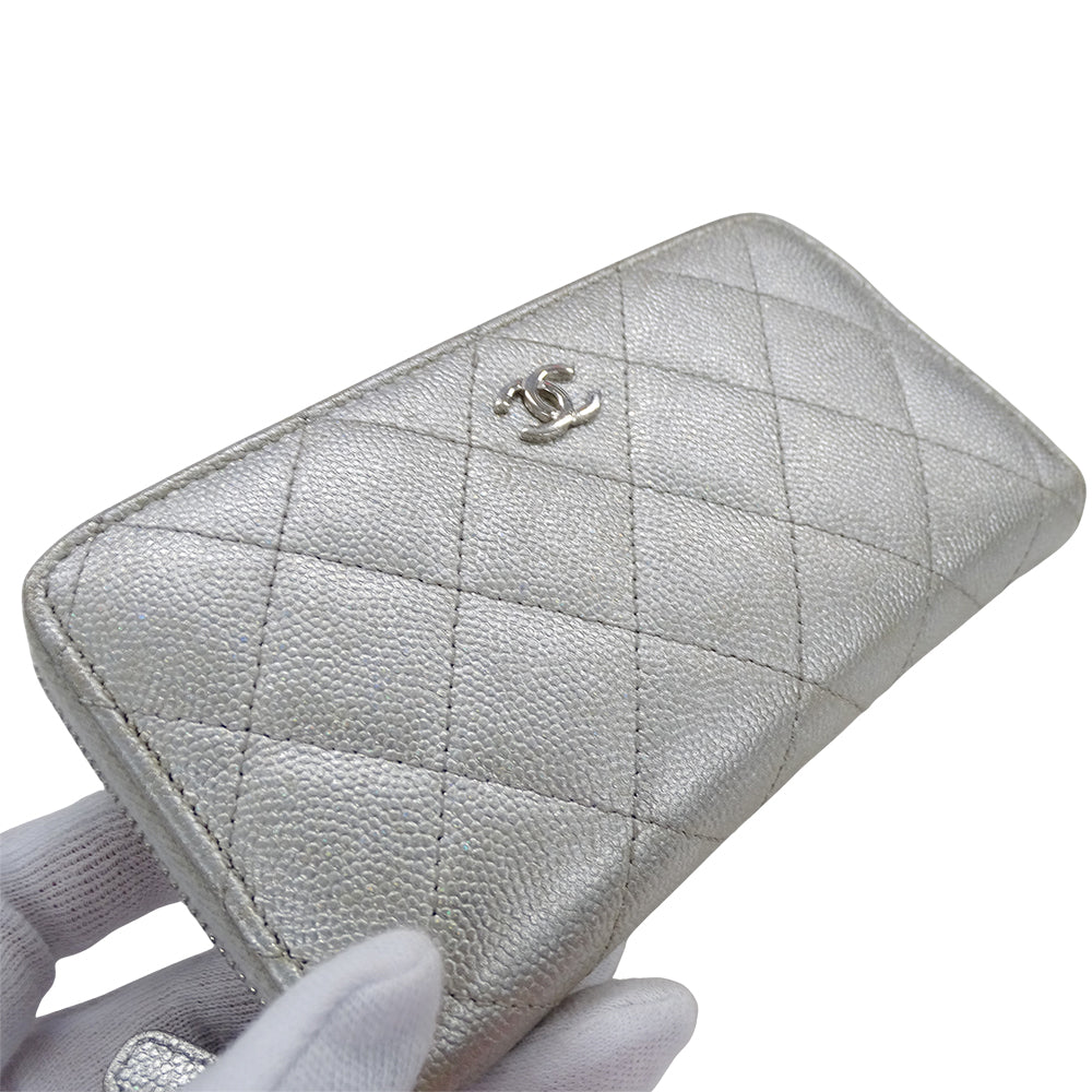 CHANEL シャネル マトラッセ 財布 ミディアムウォレット シルバー キャビアスキン ココマーク レディース 【中古】