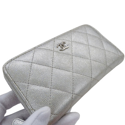CHANEL シャネル マトラッセ 財布 ミディアムウォレット シルバー キャビアスキン ココマーク レディース 【中古】