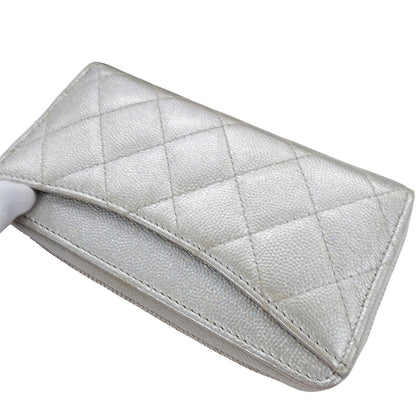 CHANEL シャネル マトラッセ 財布 ミディアムウォレット シルバー キャビアスキン ココマーク レディース 【中古】