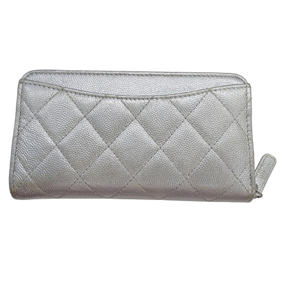 CHANEL シャネル マトラッセ 財布 ミディアムウォレット シルバー キャビアスキン ココマーク レディース 【中古】