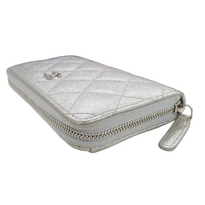CHANEL シャネル マトラッセ 財布 ミディアムウォレット シルバー キャビアスキン ココマーク レディース 【中古】