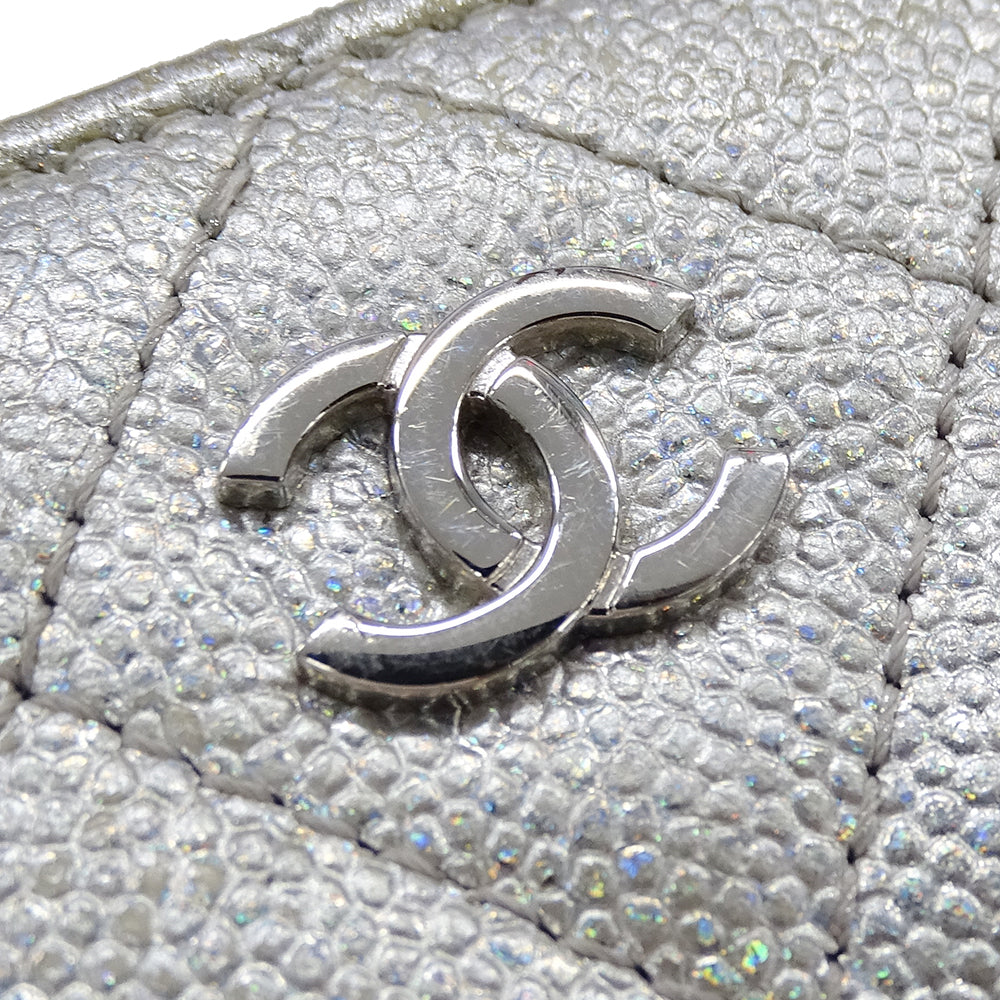 CHANEL シャネル マトラッセ 財布 ミディアムウォレット シルバー キャビアスキン ココマーク レディース 【中古】