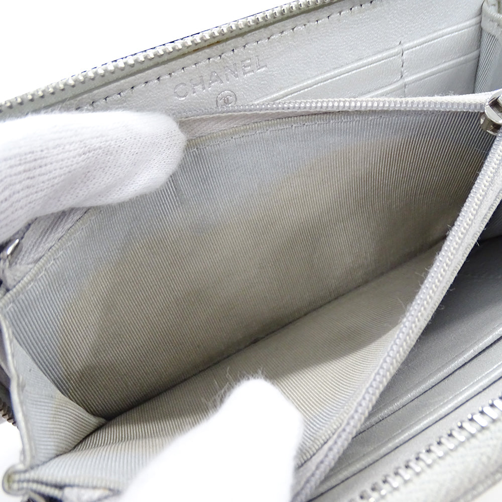 CHANEL シャネル マトラッセ 財布 ミディアムウォレット シルバー キャビアスキン ココマーク レディース 【中古】