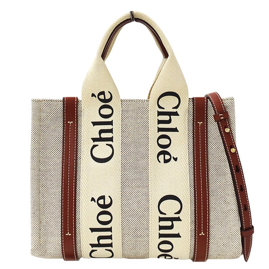 Chloe クロエ ウッディ スモール 2wayバッグ ベージュ ブラウン キャンバス レディース 【中古】