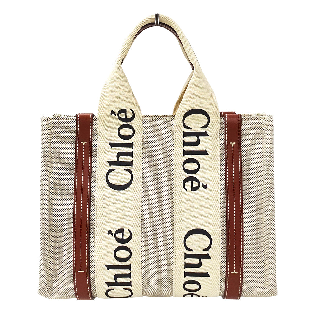 Chloe クロエ ウッディ スモール 2wayバッグ ベージュ ブラウン キャンバス レディース 【中古】