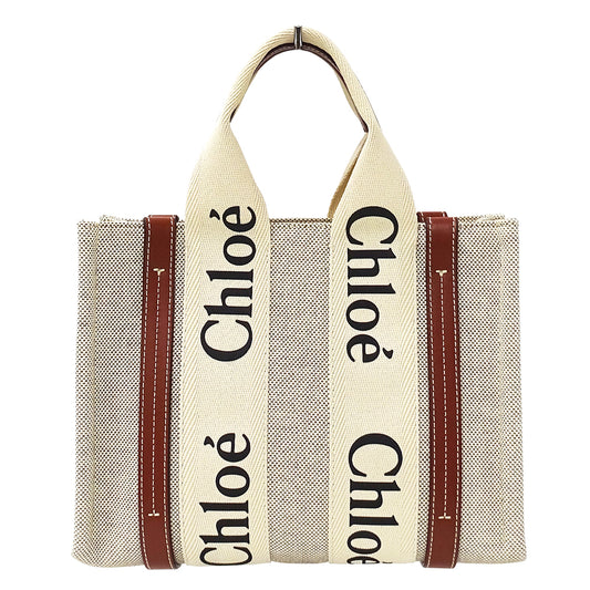 Chloe クロエ ウッディ スモール 2wayバッグ ベージュ ブラウン キャンバス レディース 【中古】