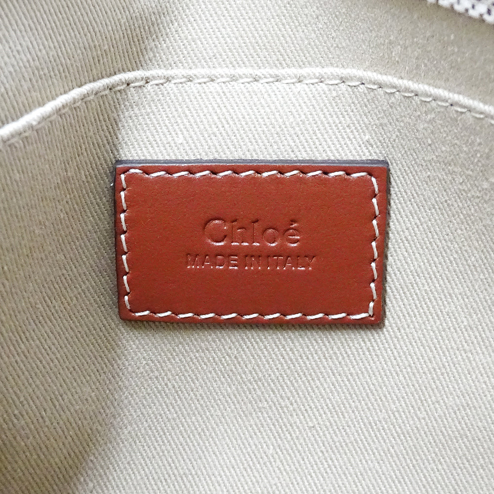 Chloe クロエ ウッディ スモール 2wayバッグ ベージュ ブラウン キャンバス レディース 【中古】