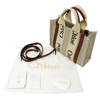 Chloe クロエ ウッディ スモール 2wayバッグ ベージュ ブラウン キャンバス レディース 【中古】