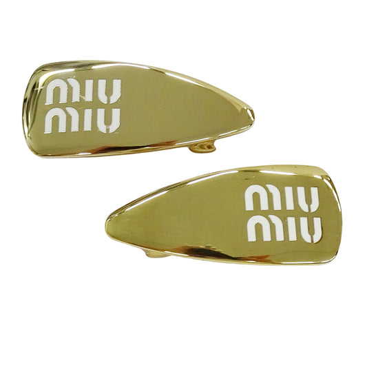 MIUMIU ミュウミュウ エナメルメタル ヘアクリップ ヘアアクセサリー ゴールド レディース 5IF173 左右用【中古】