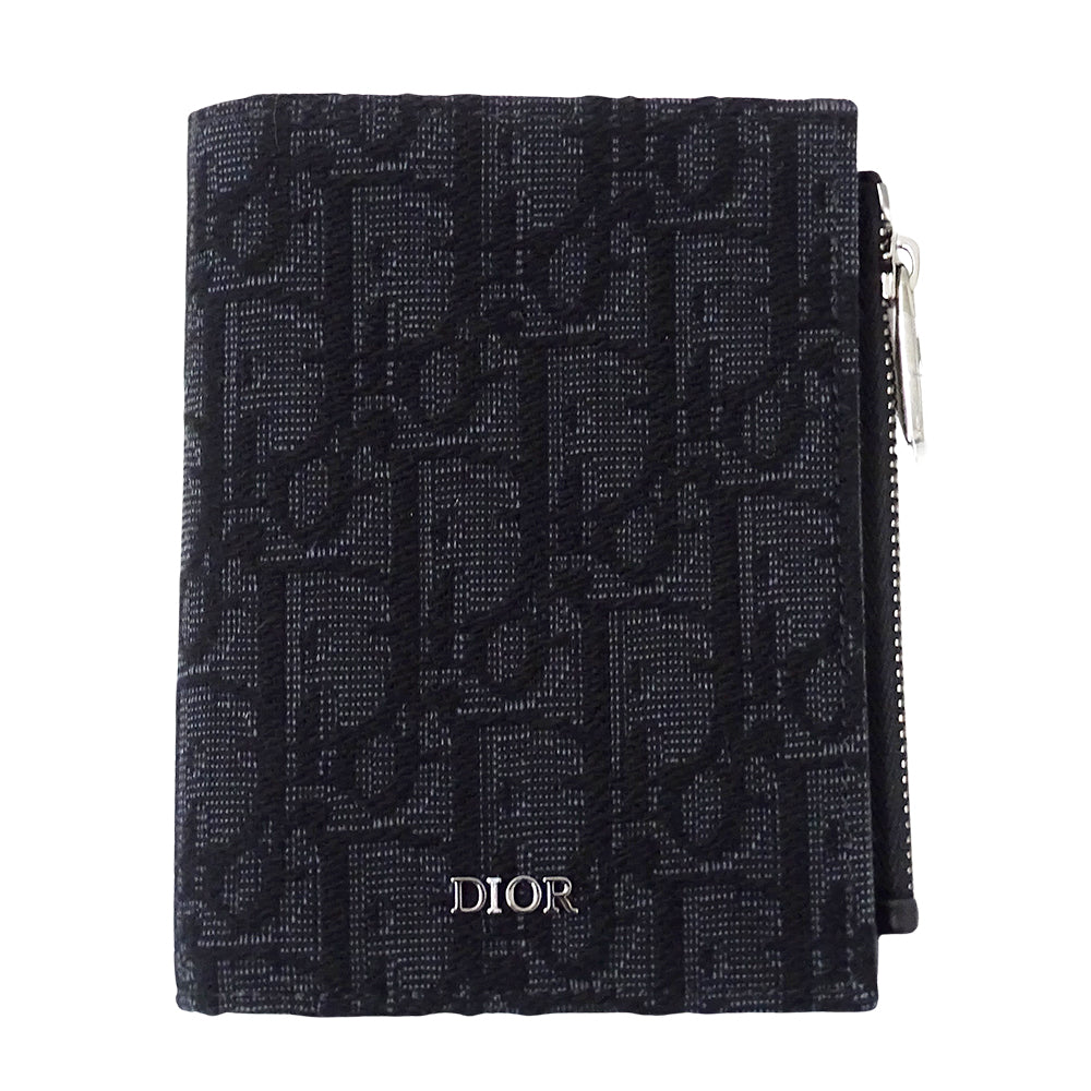 Dior ディオール 二つ折り財布 オブリーク ブラック ジャガード レディース 【中古】