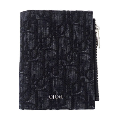 Dior ディオール 二つ折り財布 オブリーク ブラック ジャガード レディース 【中古】