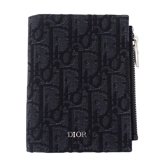 Dior ディオール 二つ折り財布 オブリーク ブラック ジャガード レディース 【中古】