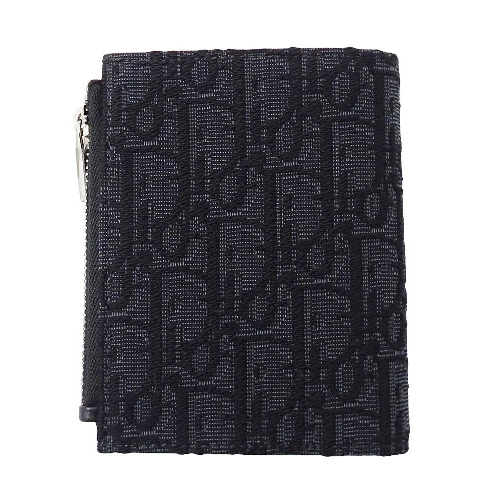 Dior ディオール 二つ折り財布 オブリーク ブラック ジャガード レディース 【中古】
