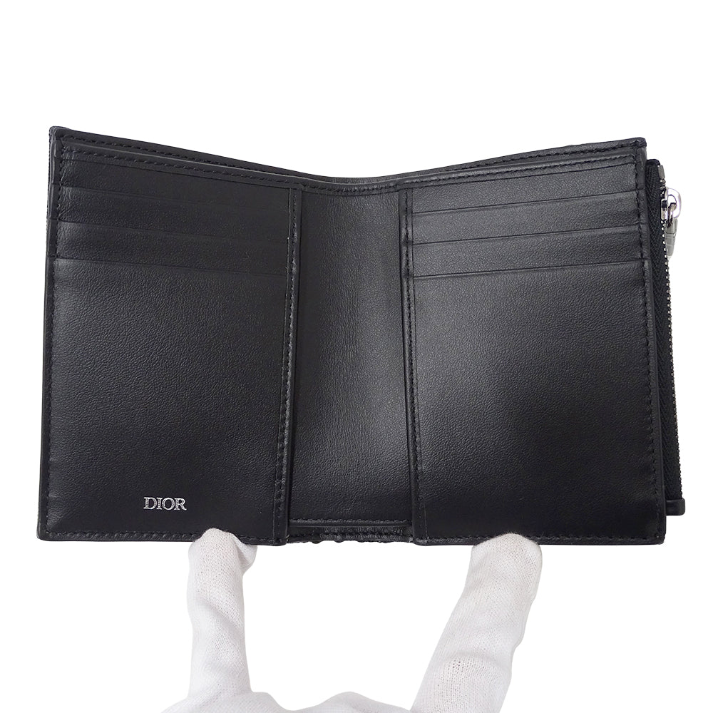Dior ディオール 二つ折り財布 オブリーク ブラック ジャガード レディース 【中古】