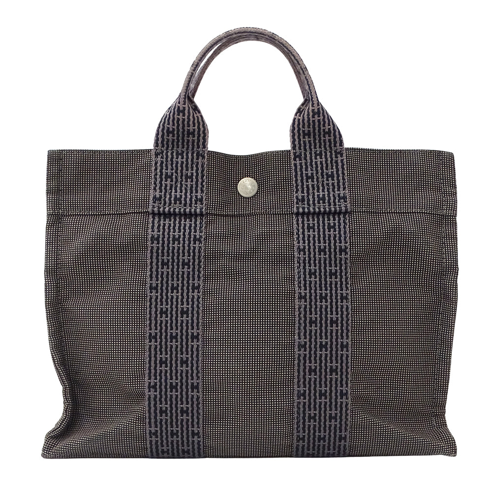 HERMES エルメス トートバッグ ハンドバッグ エールライン ブラック キャンバス レディース メンズ 【中古】