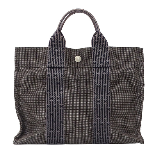 HERMES エルメス トートバッグ ハンドバッグ エールライン ブラック キャンバス レディース メンズ 【中古】