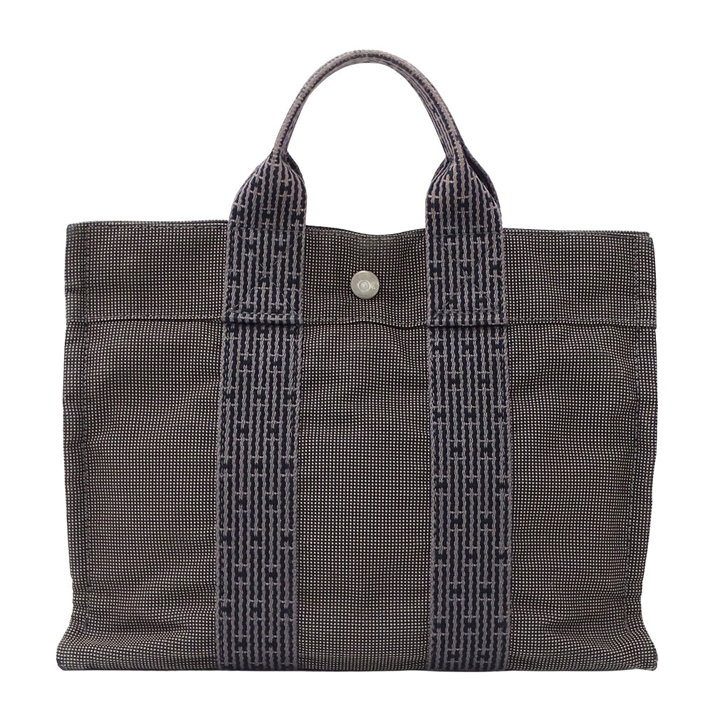 HERMES エルメス トートバッグ ハンドバッグ エールライン ブラック キャンバス レディース メンズ 【中古】