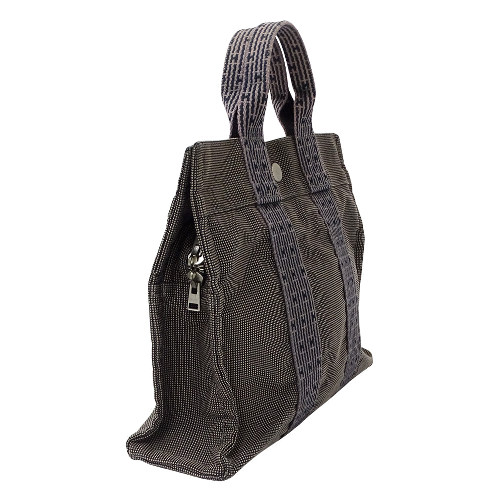 HERMES エルメス トートバッグ ハンドバッグ エールライン ブラック キャンバス レディース メンズ 【中古】